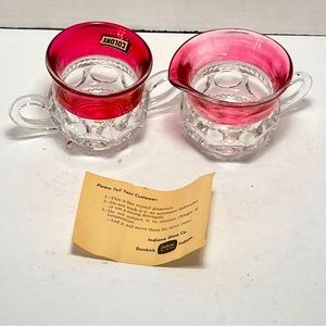 Vintage Colony Glass Ruby Red Crown And Thumbprint Sugar And Creamer Set 1950’s